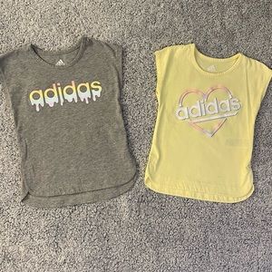GIRLS SIZE 5 ADIDAS T SHIRT SET, YELLOW, GRAY